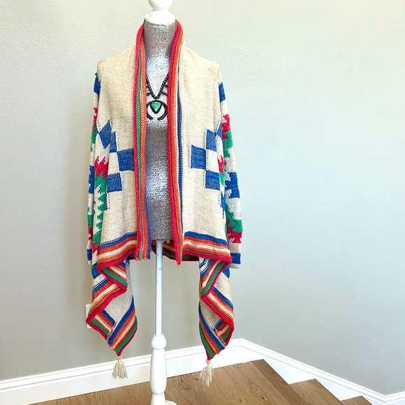Beautiful Vintage Southwest Ralph Lauren sweater open front cardigan wrap Medium - Picture 2 of 10